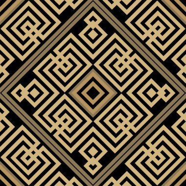 Rhombus çerçeveleri. Yunan altın çerçeveleri pürüzsüz desen. Geleneksel süslemeli etnik vektör geçmişi. Geometrik desenli arka plan tekrarı. Yunan kilit oyuncuları. Lüks süsler. Sonsuz doku