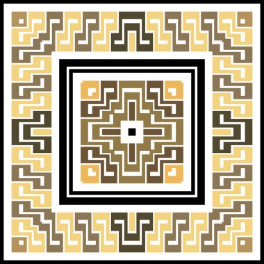 Kare çerçeveler pürüzsüz desen ile sınırlıdır. Yunan etnik tarzı dekoratif çerçeve kenar arka planı. Vektör arkaplanını tekrarla. Renkli Yunan kilit çerçeve süsleri. Beyaz arkaplanda altın tasarım.