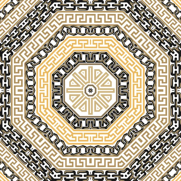 Ketten Griechisch Goldene Rahmen Mandalas Und Ketten Nahtlose Muster Traditionelle — Stockvektor