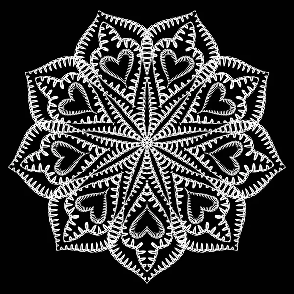 Blumen Mandala Muster Nähen Stickblume Gobelinschmuck Mit Liebesherzen Schwarz Weißer — Stockvektor