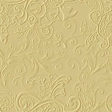 3 boyutlu kabartmalı çiçek desenleri. Süslü yapraklı rahatlama arka planı. Arka planı tekrar et. Yüzey çizgileri çiçekler, yapraklar, dallar, girdaplar. Üç boyutlu çizgiler süsler. Sonsuz doku.