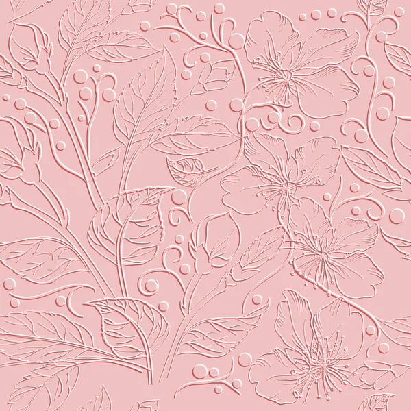 Reliëf Bloemenlijnen Naadloos Patroon Decoratieve Bladerige Reliëf Achtergrond Herhaal Getextureerde — Stockvector