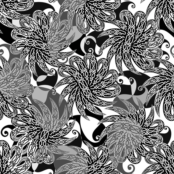 Floral Noir Blanc Motif Sans Couture Ethnique Paisley Arrière Plan — Image vectorielle