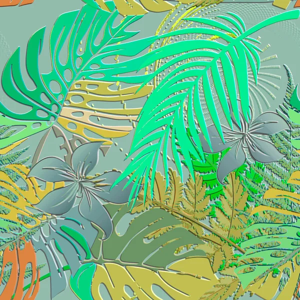 Texturierte Florale Linie Kunst Nachzeichnung Nahtlose Muster Tropische Palme Hinterlässt — Stockvektor