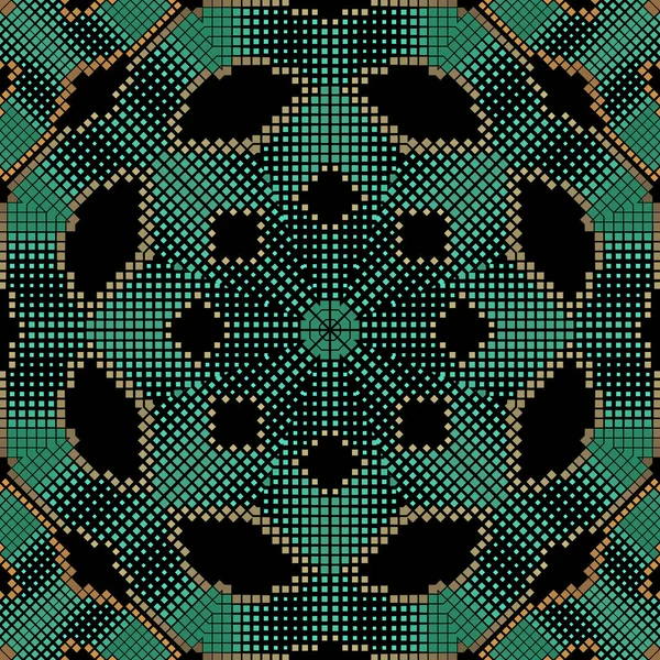 Цветочный Полутоновый Мандала Бесшовный Рисунок Мозаика Квадратов Половина Тонального Векторного — стоковый вектор