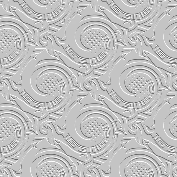 Emboss Spirals Seamless Pattern Embossed Relief White Background Greek Key — Stock Vector