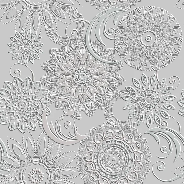 Mandalas Floraux Incarnent Motif Sans Couture Texturé Beau Fond Relief — Image vectorielle