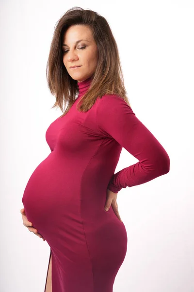 30S 40S Volwassen Zwangere Volwassen Aanraken Buik — Stockfoto
