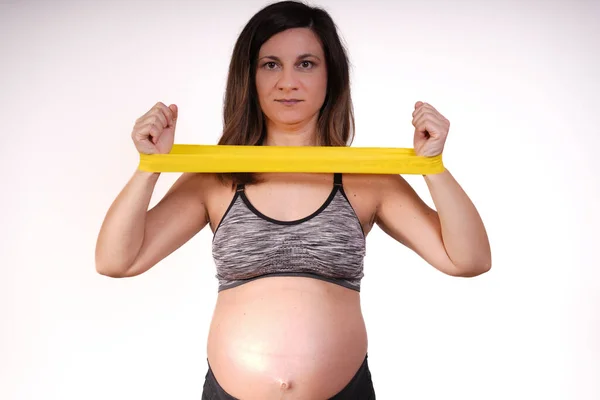 30S 40S Volwassen Zwangere Volwassene Trainingskleding Met Weerstandsbanden — Stockfoto