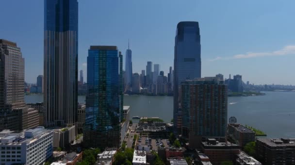 Aerial View New York Drone Video Famous Manhattan Skyscrapers United — Stockvideo