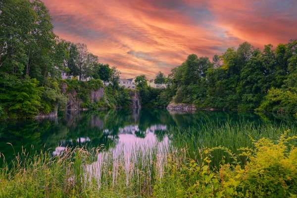 Nature Forest Lake Sunset Beautiful Natural Landscape Summer Time 图库照片