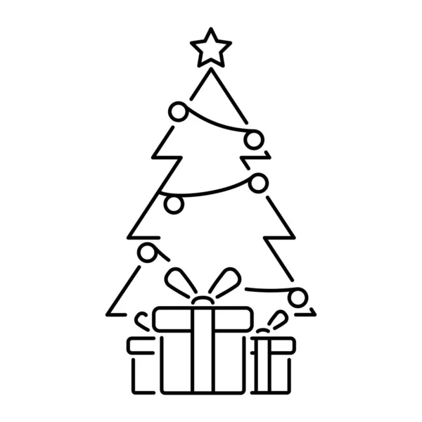 Un icono simple de un árbol de Navidad o Año Nuevo con regalos. Vector de stock