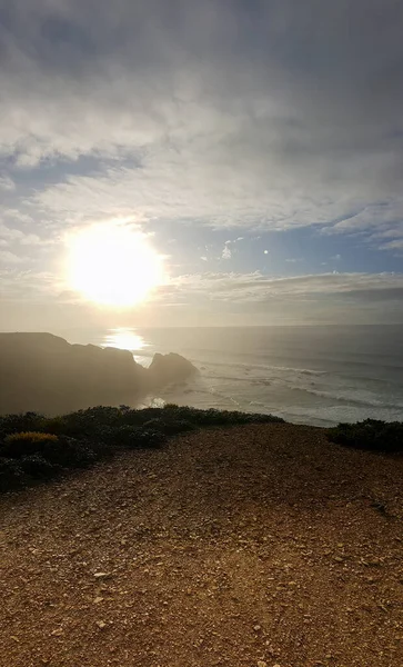 Vista Sobre Costa Atlântica Oceano Algarve Ocidental Soutern Portugal Pôr — Fotografia de Stock