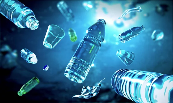 Plastikflaschen Und Plastikteile Treiben Unter Wasser Ozean Und Verschmutzen Das — Stockfoto