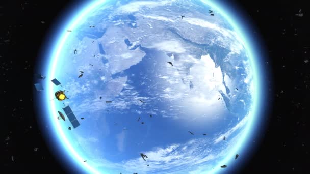 위성으로 파편들 비행으로 부품들 궤도를 — 비디오