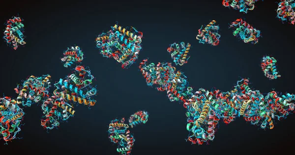 Barevný Řetězec Aminokyselin Nebo Bio Molekul Nazývaných Proteiny Ilustrace — Stock fotografie
