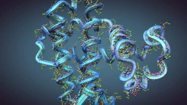 Protein adı verilen amino asit zinciri veya biyolojik moleküller - 3d illüstrasyon