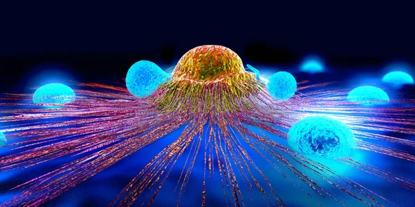 Lymphocytes Cell Immune System Reacting Attacking Spreading Cancer Cell Illustration — Stock Photo, Image