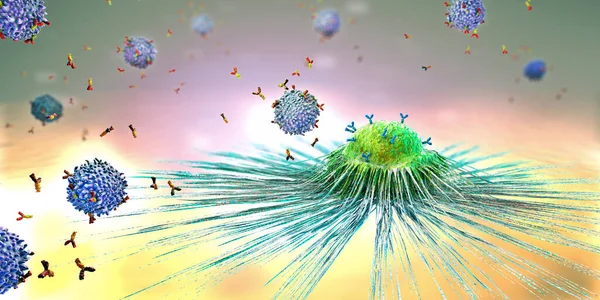 Bağışıklık Sistemindeki Lenfosit Hücresi Yayılan Bir Kanser Hücresine Tepki Veriyor — Stok fotoğraf