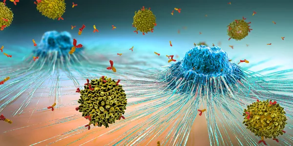 Lymfocyter Cell Immunsystemet Reagerar Och Attackerar Spridande Cancercell Illustration — Stockfoto