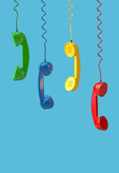 Different Colored Telephone Receiver Emergency Call Hangs — Stock Photo, Image