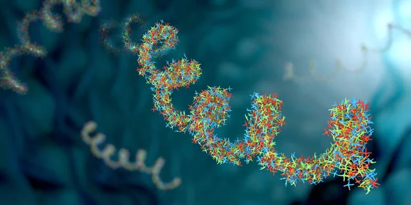 由对蛋白质生物合成十分重要的核苷酸组成的核糖核酸链 3D说明 — 图库照片