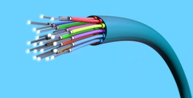 Optical light guide cable for fiber-optic communication - 3d illustration