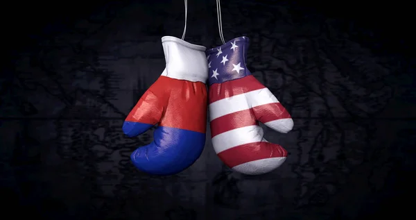 Hanging Boxing Gloves Russian Flag Flag United States America Illustrate — Stockfoto