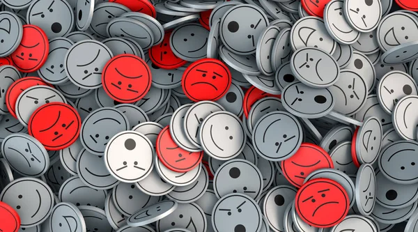 Angry red faces among quite a lot of gray colored - 3d illustration
