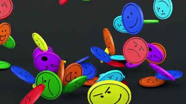 Many Colored Faces Different Emotions Falling Top Each Other Illustration — ストック動画