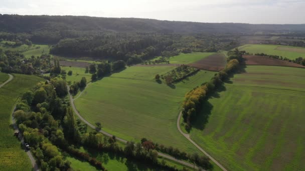 Fernsicht Auf Naturlandschaften Landwirtschaftliche Flächen Herbst Wiesen Und Wälder Westlichen — Stockvideo