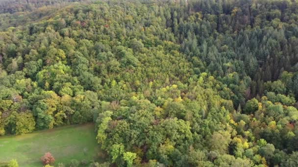 Daleki Widok Naturalne Krajobrazy Leśne Obszary Rolnicze Jesienią Łąki Zachodnim — Wideo stockowe