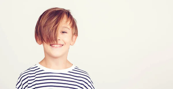 Happy Boy Stylish Hairstyle Happy Childhood Positive Emotions Portrait Handsome — Stock Photo, Image