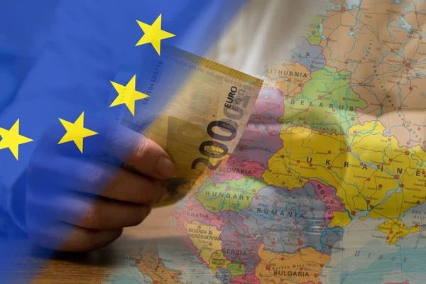 Ukrayna 'nın Avrupa' dan desteğe ihtiyacı var. Avrupa para konusunda Ukrayna 'ya yardım ediyor. Soyut Avrupa Ukrayna siyaset ilişkileri kavramı.