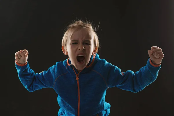 Angry Boy Shouting Dark Kid Mad Shouting Yelling Aggressive Expression — Stockfoto