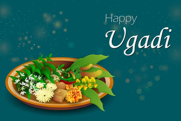 Happy Ugadi New Year Day festival of Andhra Pradesh, Telangana, and Karnataka in India — стоковый вектор