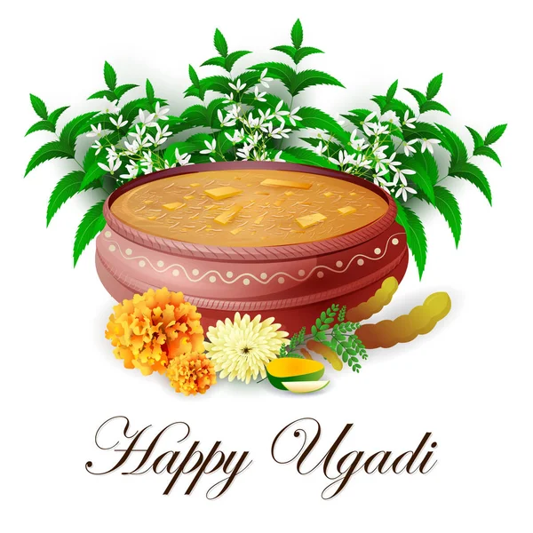 Happy Ugadi New Year Day festival of Andhra Pradesh, Telangana, and Karnataka in India — стоковый вектор