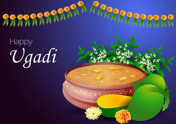 Happy Ugadi New Year Day festival of Andhra Pradesh, Telangana, and Karnataka in India — стоковый вектор