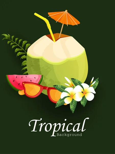 Sfondo Tropicale Con Flora Foglia Vacanza Modello Vacanza Illustrazione Vettoriale — Vettoriale Stock