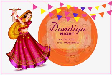 Geleneksel halk dansları Garba Navratri Dussehra sırasında kutlama Dandiya gecesi oynayanlar. Vektör çizim