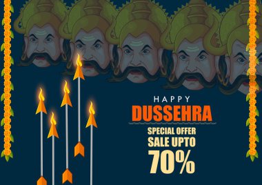 İblis Ravana mutlu Dussehra Navratri kutlama Hindistan tatil arka plan. Vektör çizim