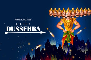 İblis Ravana mutlu Dussehra Navratri kutlama Hindistan tatil arka plan. Vektör çizim