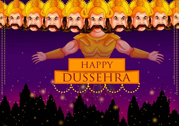 Demone Ravana Happy Dussehra Navratri Celebrazione India Sfondo Vacanza Illustrazione Vettoriali Stock Royalty Free