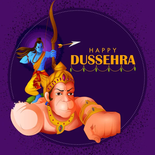 Lord Rama Fliegen Auf Hanuman Happy Dussehra Navratri Feier Indien Stockvektor