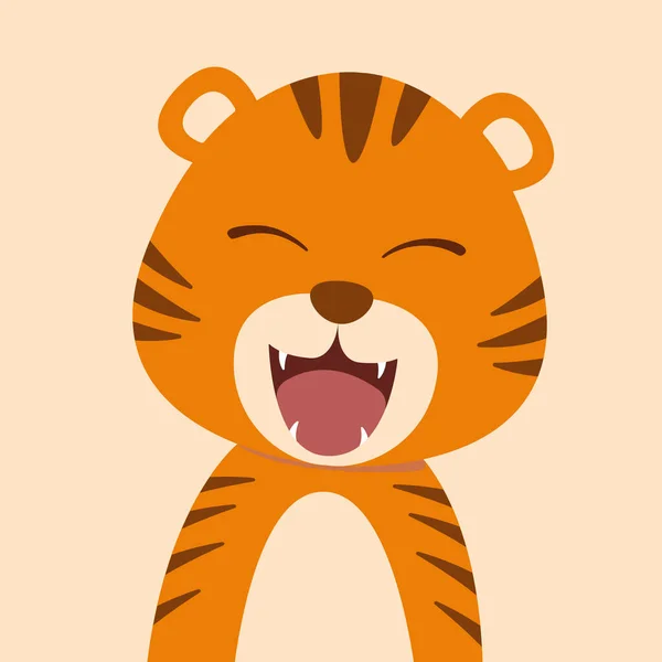 Bébé tigre dessin animé mignon avec la bouche ouverte rugissant. — Image vectorielle