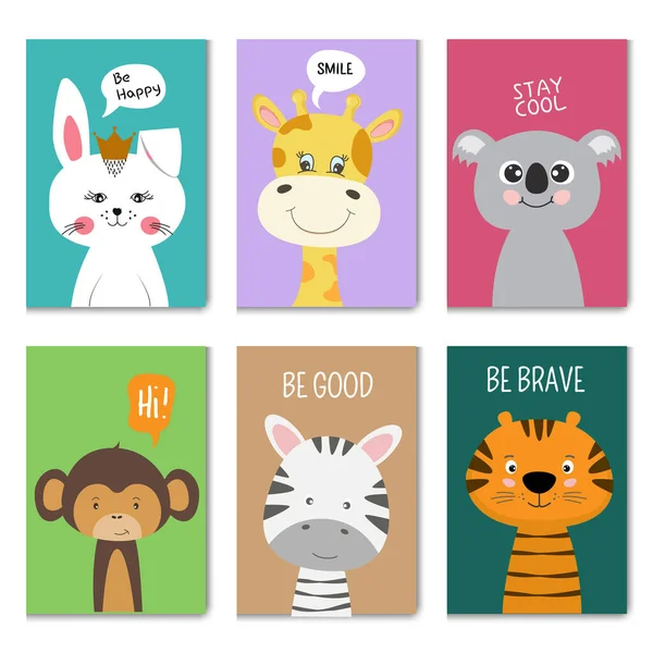 Симпатичные мультяшные персонажи животные кролик и кролик, жираф и тигр. Лицензионные Стоковые Векторы