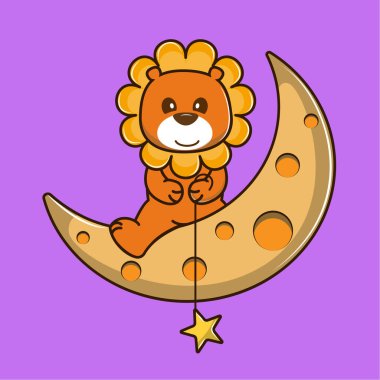 Ay 'da oturan şirin çizgi film bebek aslanı..