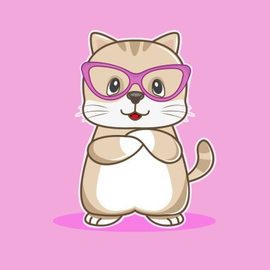 Sevimli çizgi film bebeği Pembe gözlüklü Kedi.