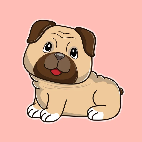 Aranyos szórakoztató rajzfilm baba Pug Dog egy rózsaszín háttér. — Stock Vector