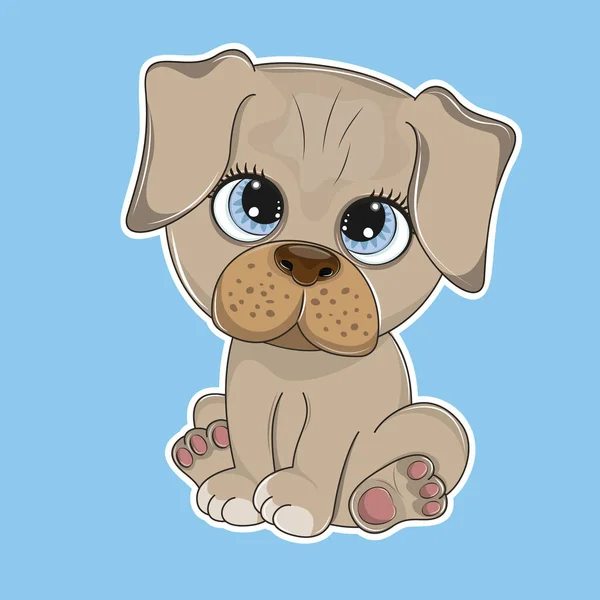 Cute fun cartoon baby dog on a blue background. — стоковый вектор